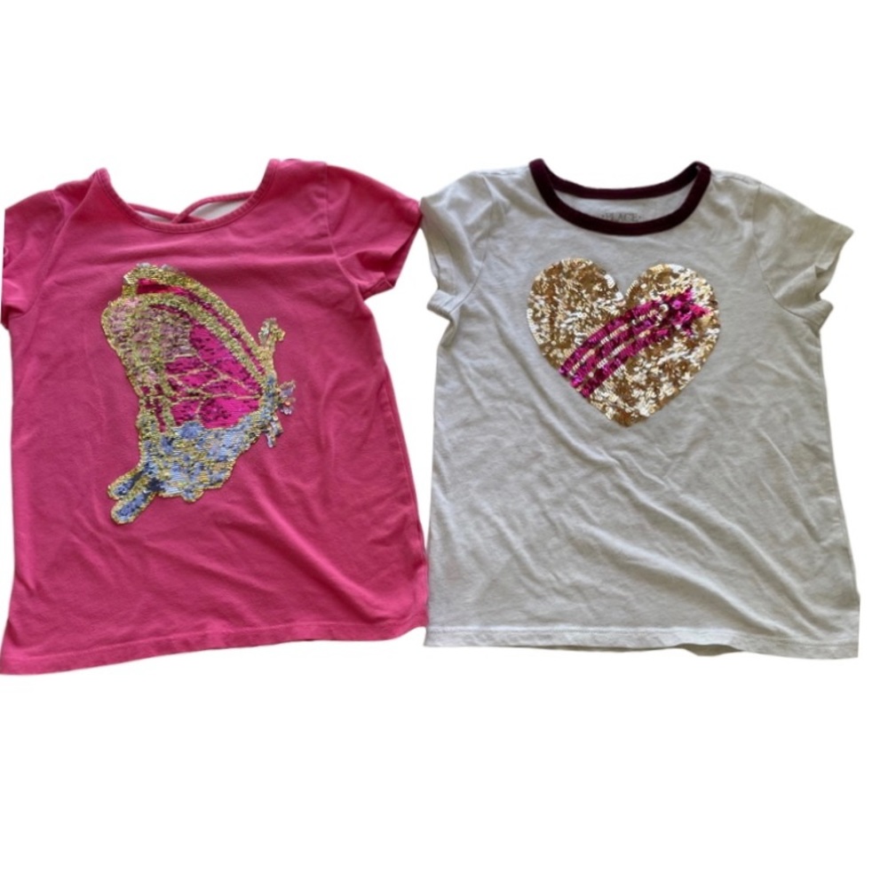Place Girl's Flip Sequin Short-Sleeve Shirt Top Bundle (2) Pink Cream Size M7/8